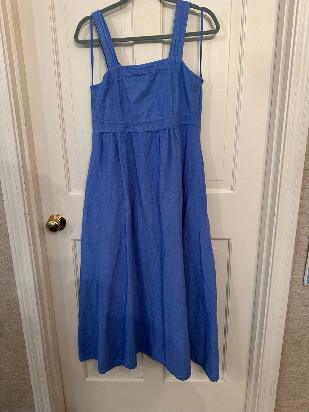 Francesca Bettini Italy Linen blend midi Square Neck Sleeveless apron front Med